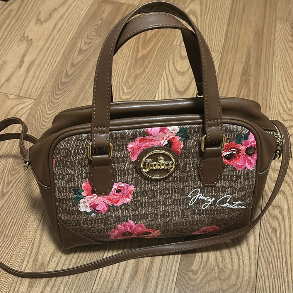 Vintage y2k Juicy Couture petal status floral IF THE CROWN FITS satchel purse